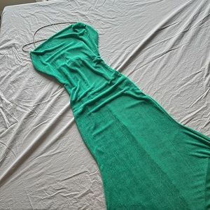 pretty little thing green cowl maxi dress